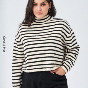 Cider Striped High Neck Oversized Crop Sweater Curve & Plus